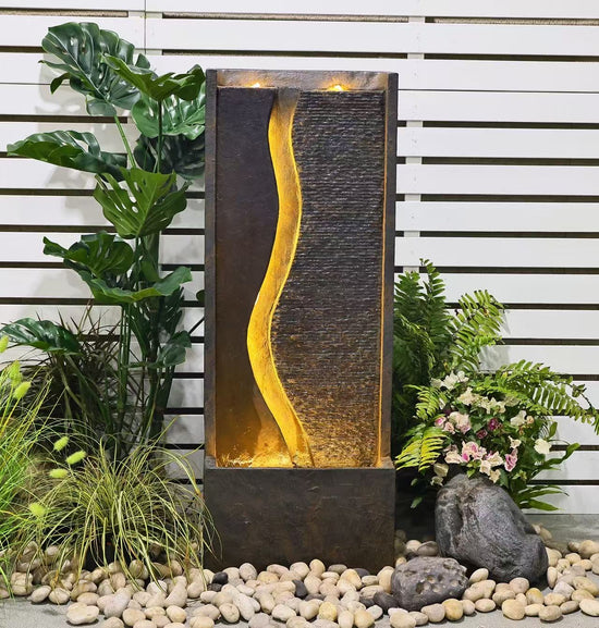 Maui Lights & Water Combo Natural Wall Water Feature Sublime Design