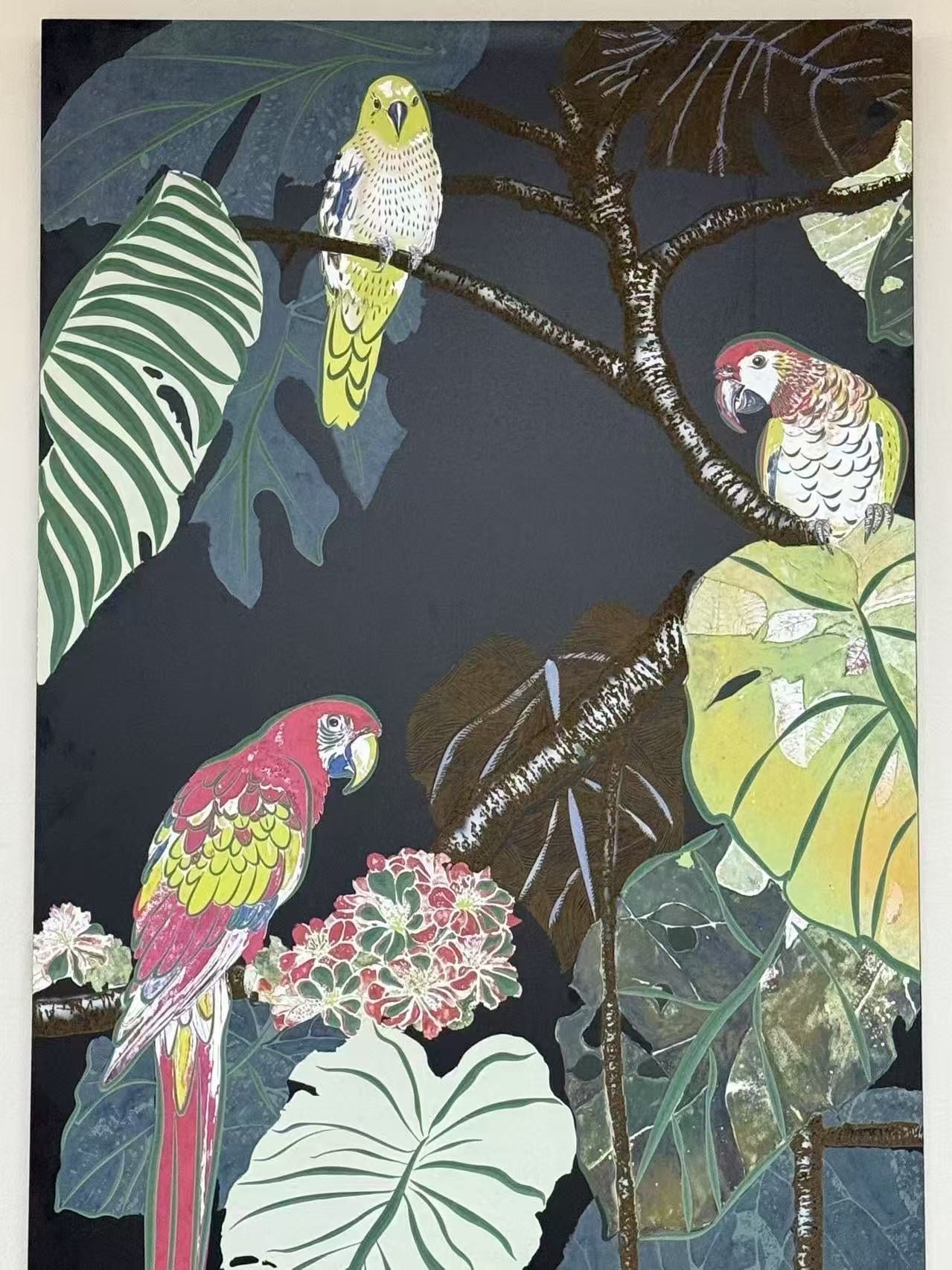 Flock Parrots Wood Printing Wall Art