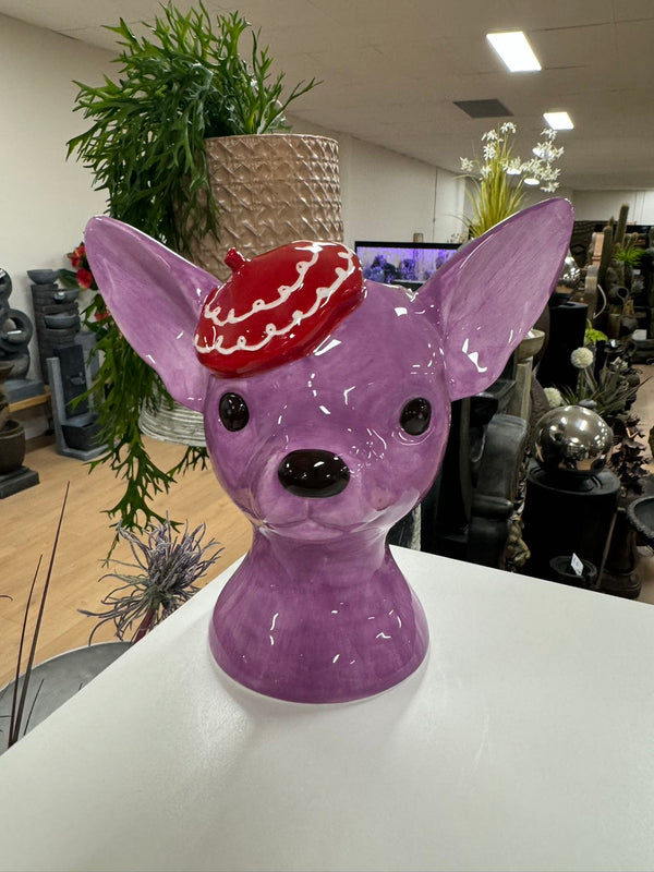 CHIHUAHUA HEAD VASE PURPLE DOLOMITE 