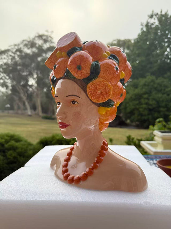 espléndida Vase Head & Oranges in Vivid Colours Ceramic Finish