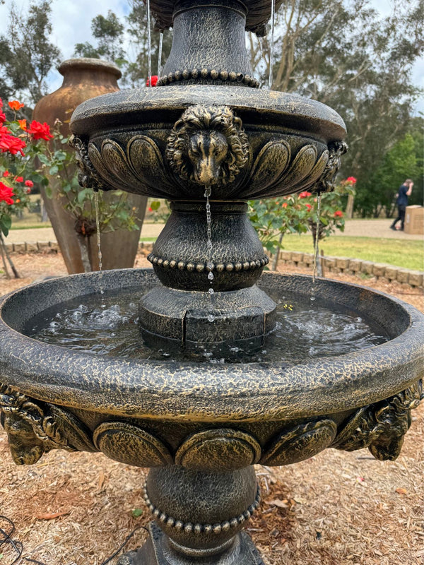 Marbella 4-Tier Water Fountain Lions Copper Unique Colour & Design