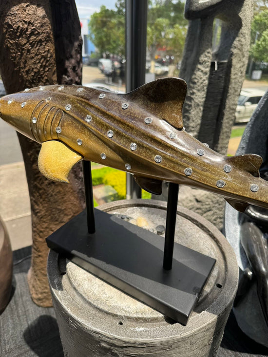 Glitzy Shark With Diamonds Table Top Centre Piece Ornament on Stand