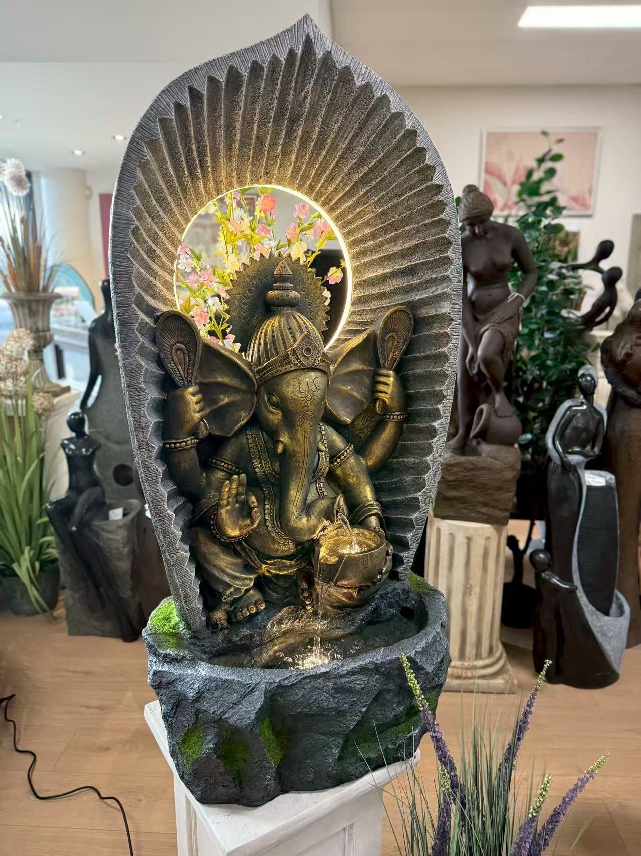 Abundance Ganesh Tall Water Feature 1.3m High Indoor & Outdoor Fountain