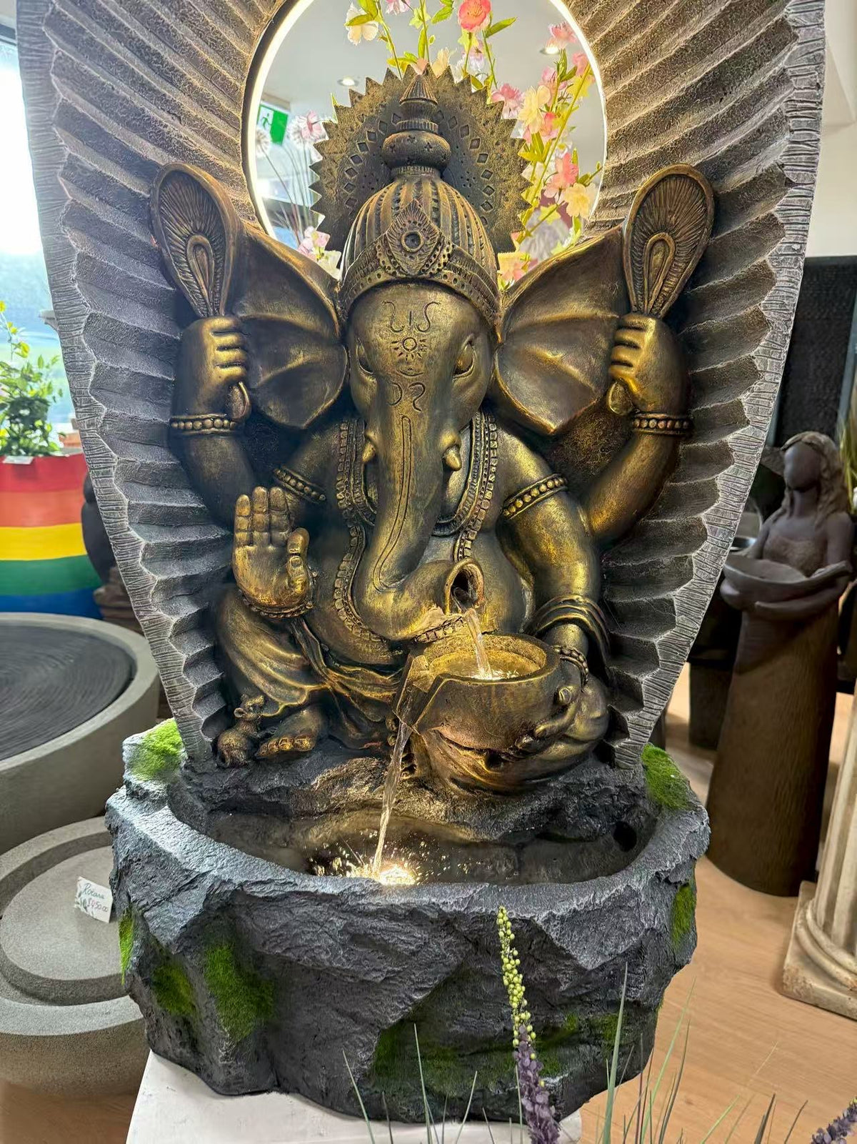 Abundance Ganesh Tall Water Feature 1.3m High Indoor & Outdoor Fountain