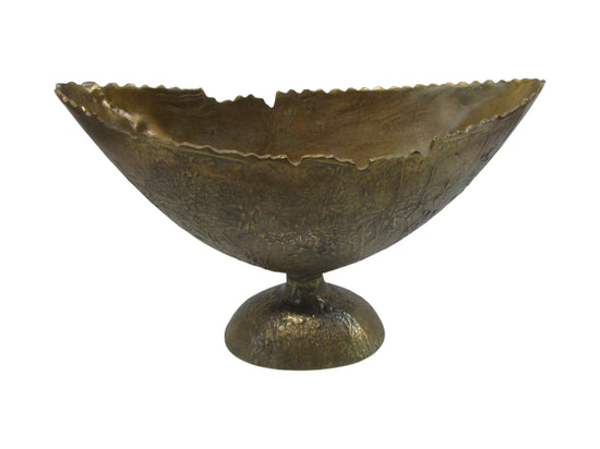 Arragon Vintage Antique Brass Shiny Oval Bowl Metal Vase Lush Collection
