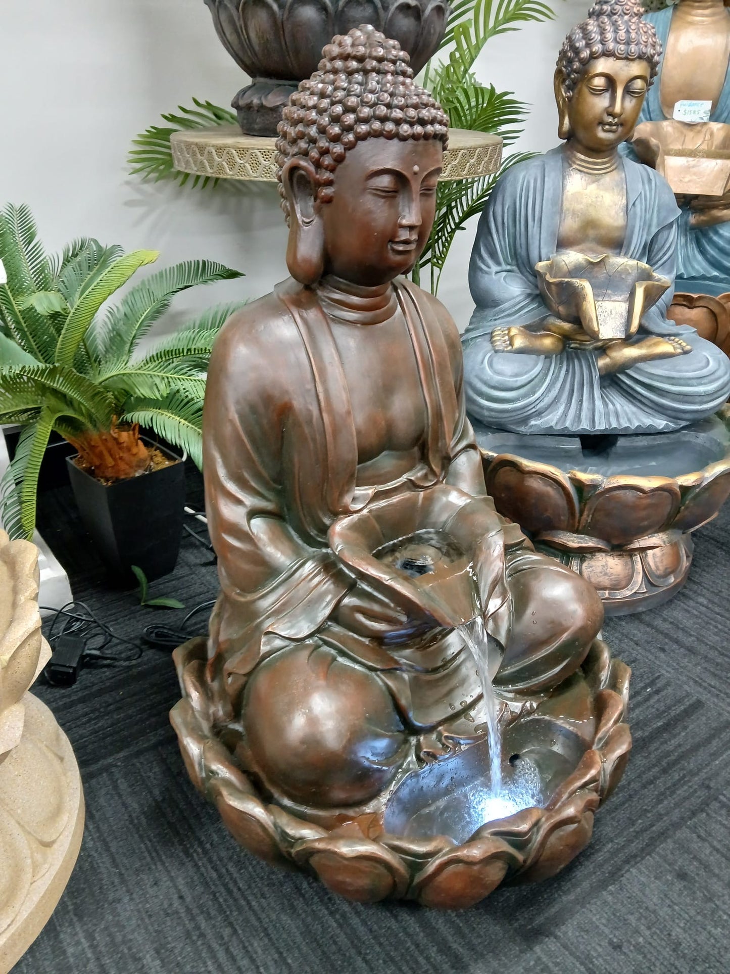 Courage Buddha Tabletop  Water Feature 90cm Tall Outdoor Fountain Unique Colour