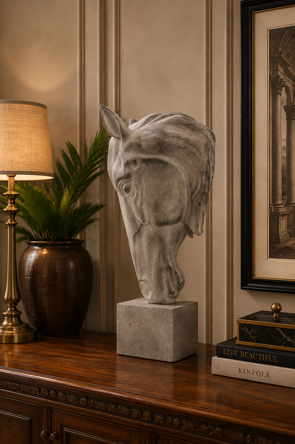 Horse Head Grey Stone Colour Finest Details Gutsy Size Indoor & Outdoor