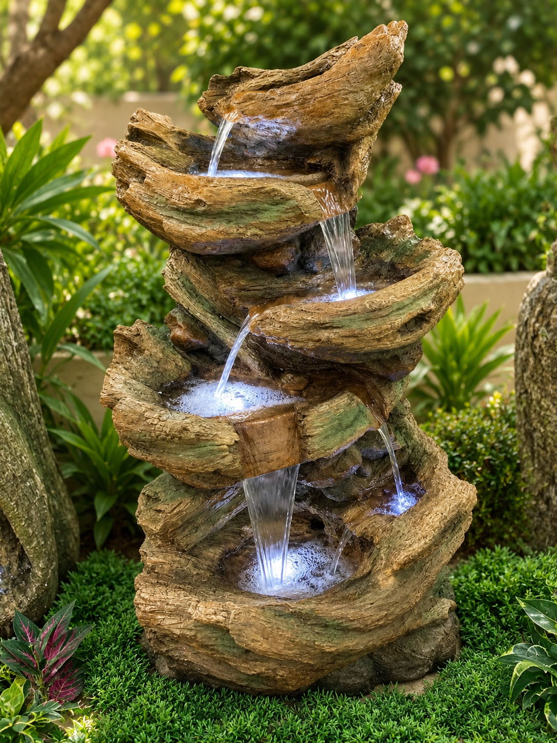 Wichita Falls Large Cascading Fountain Tall with Soothing Lights and Great Water Sound