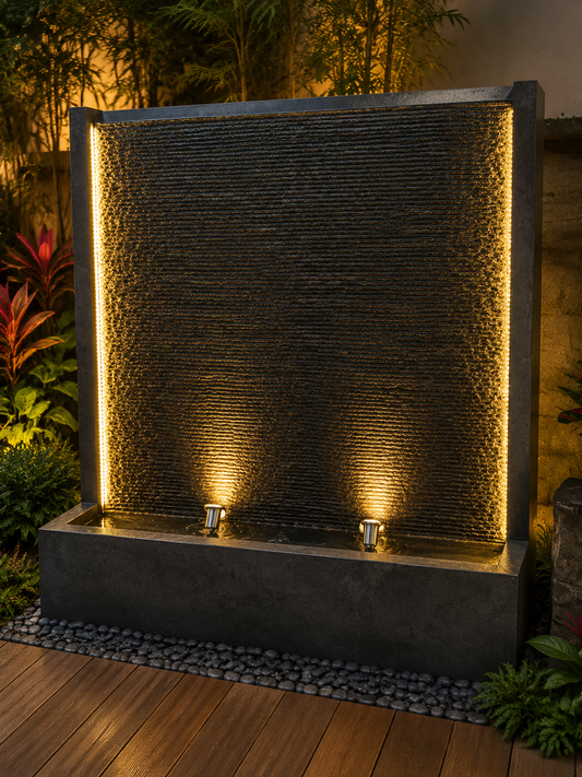 Rio Dominos Granite Look Water Wall Outdoor Black Curtain