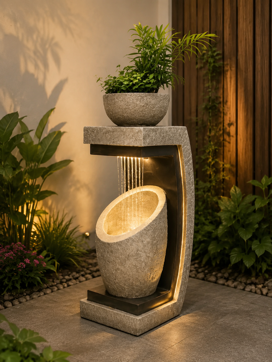 Liguria sandstone colour built-in planter atop