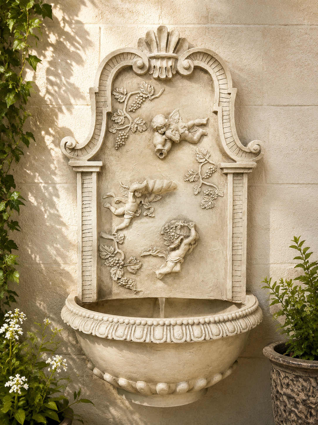 Ribeira Angels Stone Colour Wall Hanging Water Feature Solar Pump Kit New Design