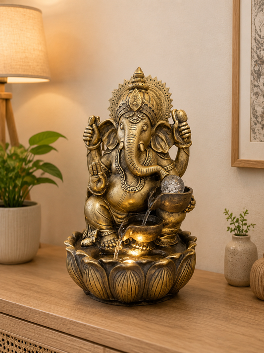 Prosperity Ganesh Tabletop  Water Feature 48cm Crystal Ball