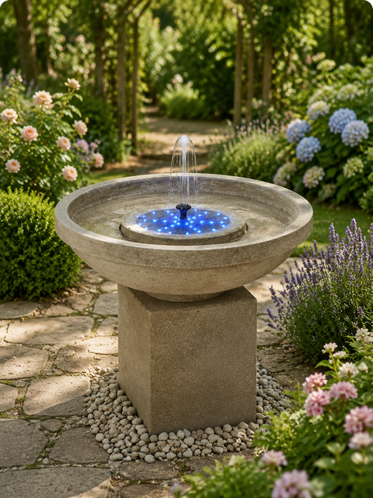 Cuomo Sandstone Coloured Solar Fountain Remote Controlled Flow Changing Colour LED