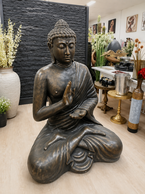 Mercy Buddha Statue Black Gold Cement Fibre Material Outdoor ETA 8 August