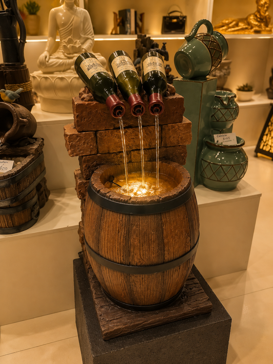Vinomio 3 bottels of wine and a cask Water Feature New Collection March 2025
