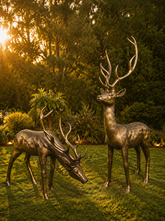 Cierva Vernado pair of large bronze-coloured deer statues