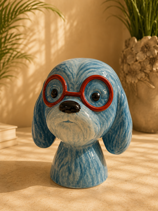 SCRUFFY DOG HEAD VASE BLUE DOLOMITE PERFECT GIFT COLLECTORS ITEM