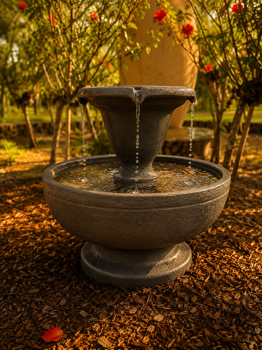 Redonda 4 Way Water Fountain - Grey Round Base | Electric Pump Included
