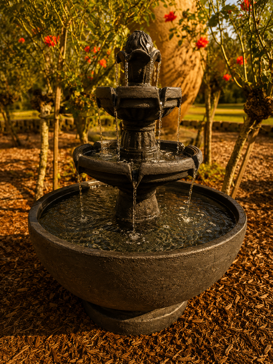 Estirada 3 Tier Fountain with Oval Base - Dark Grey/Black | Electric Pump & 12 Month Warranty
