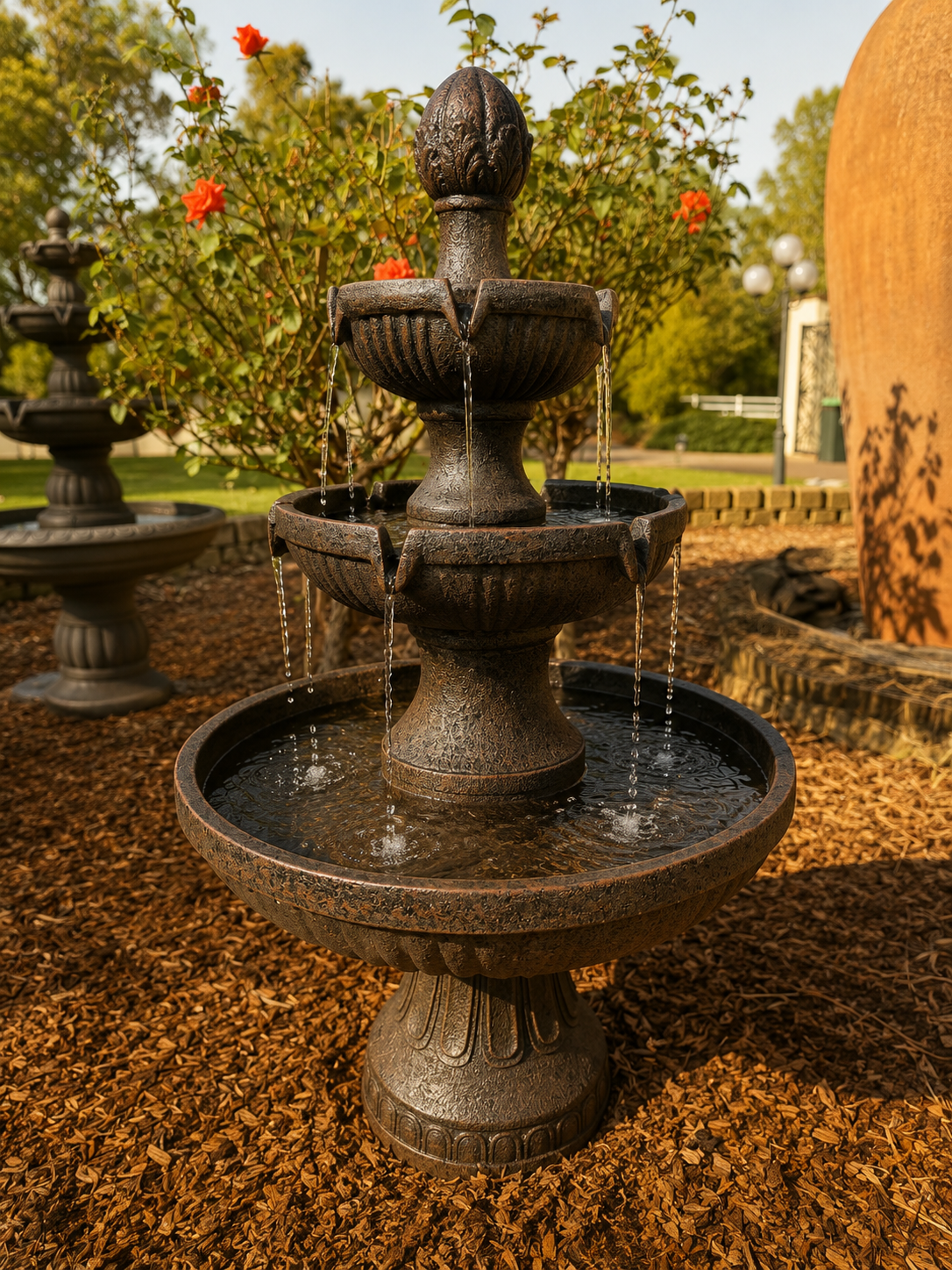 Lograda Classic 3 Tier Garden Fountain with Electric Pump - Brown Earthy