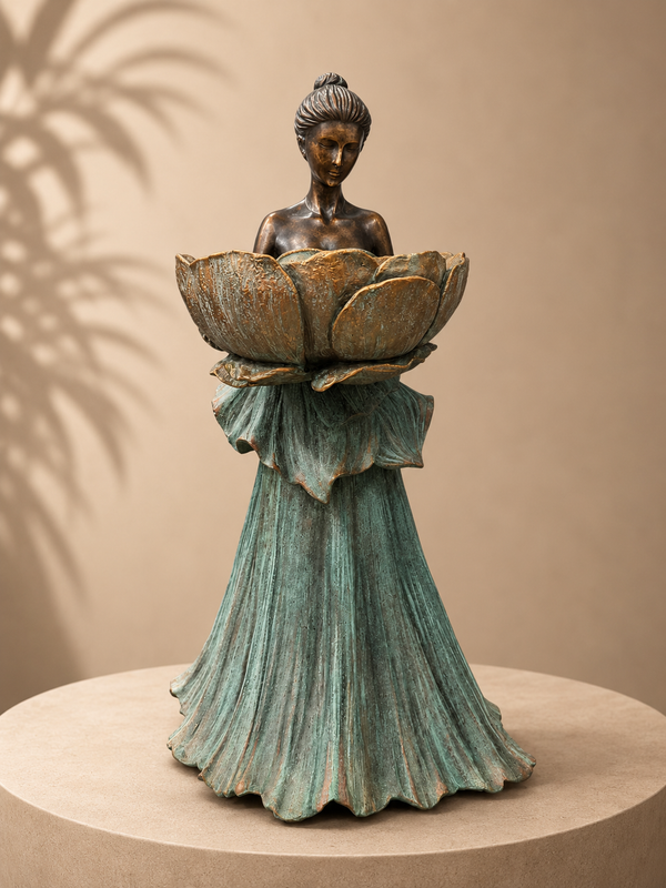 Gaby Bronze Gold Leaves Blue Dress