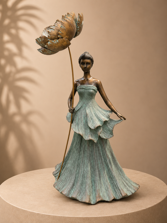 Esmeralda Bronze Gold Leaves Blue Dress