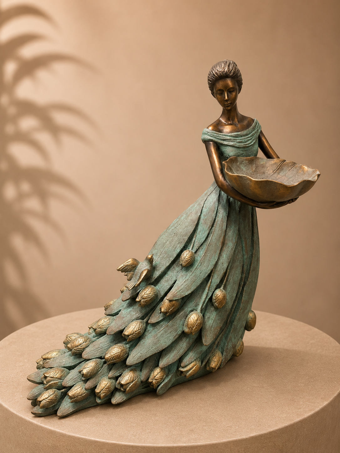 Lucia Bronze Gold Leaves Blue Dress