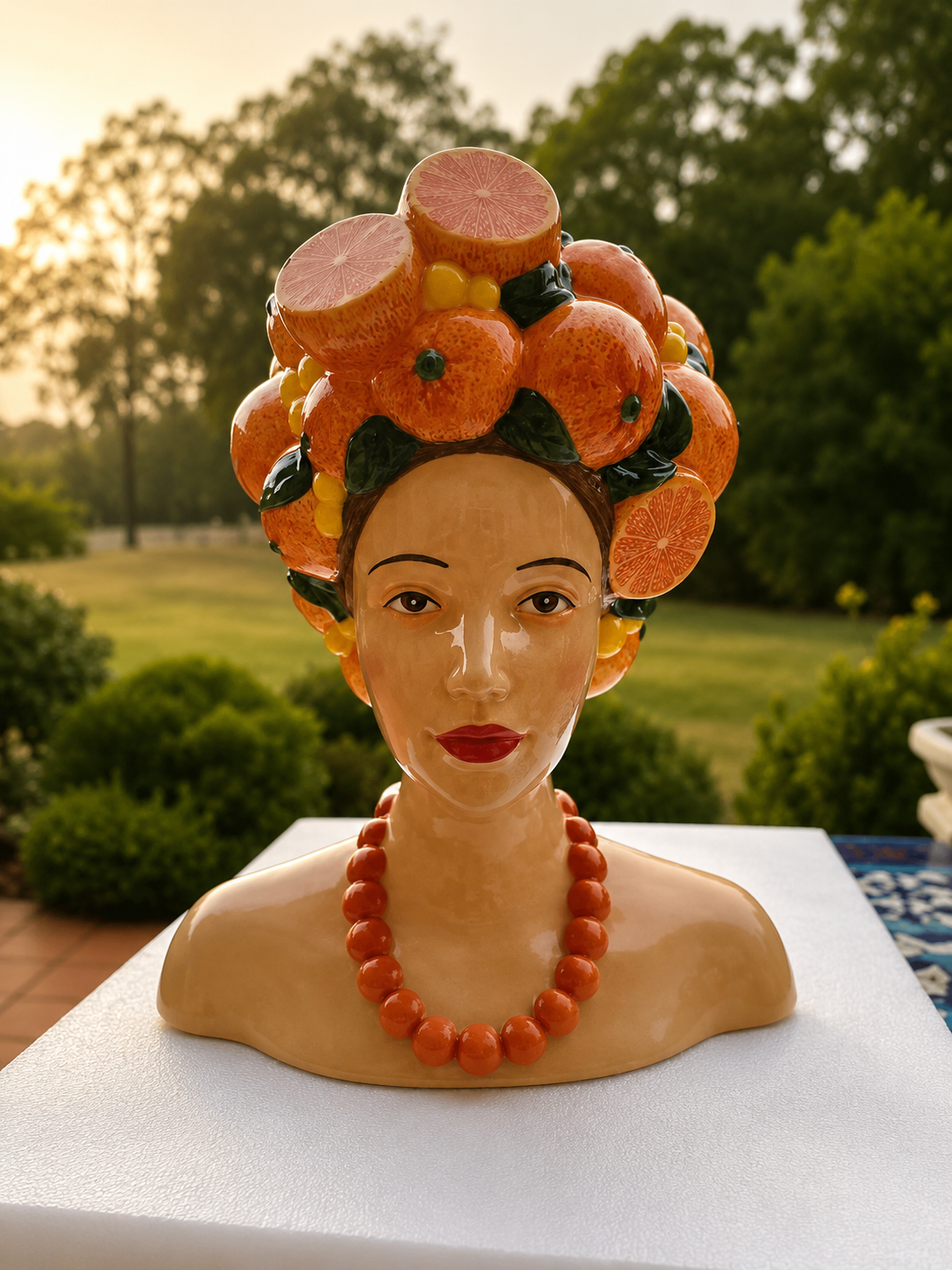 espléndida Vase Head & Oranges in Vivid Colours Ceramic Finish