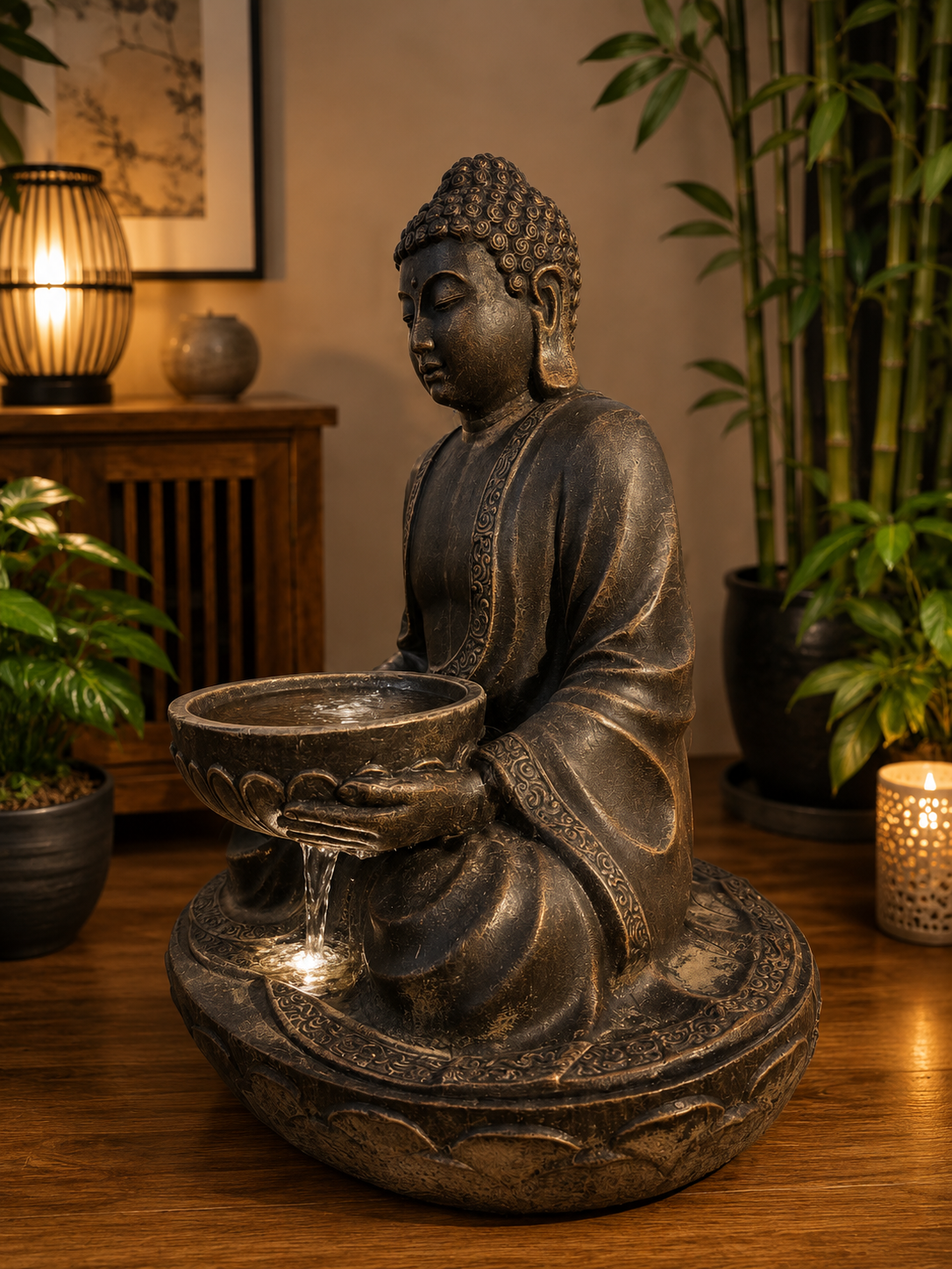 Jogja Buddha Birdfeeder Black Gold Cement Fibre ETA 30 July
