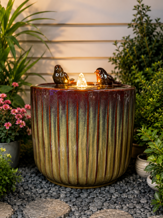 Mojonera Glazed Ceramic Unique Colours Fountain with Birds