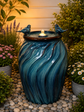 Isleta Glazed Ceramic Urn Shaped Blue Fountain with Birds