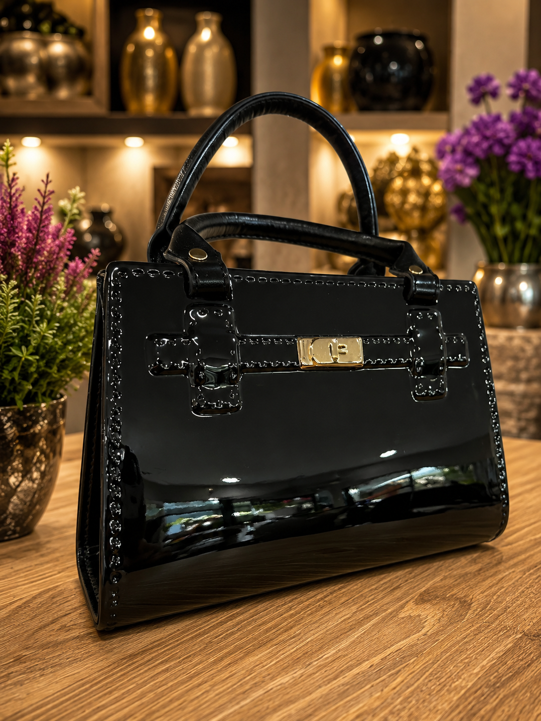 Milano Dolomite Bag Vase in Vivid Black Colour Ceramic Finish