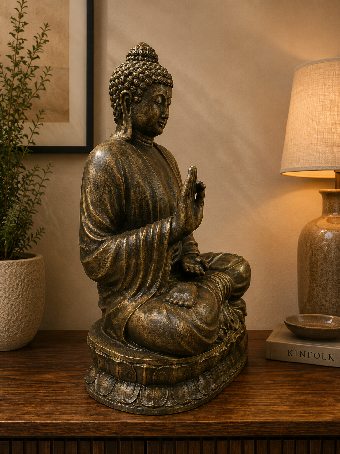 Mutiara Extra Large Buddha Statue Black Gold Cement Fibre Material Outdoor