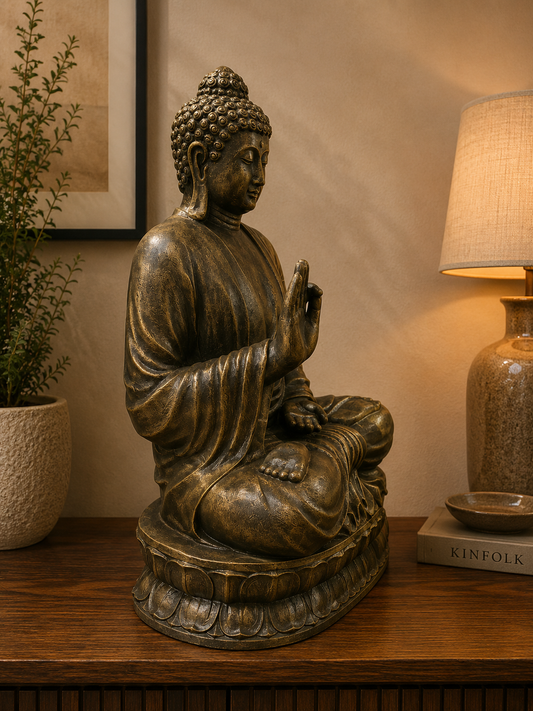 Mutiara Extra Large Buddha Statue Black Gold Cement Fibre Material Outdoor