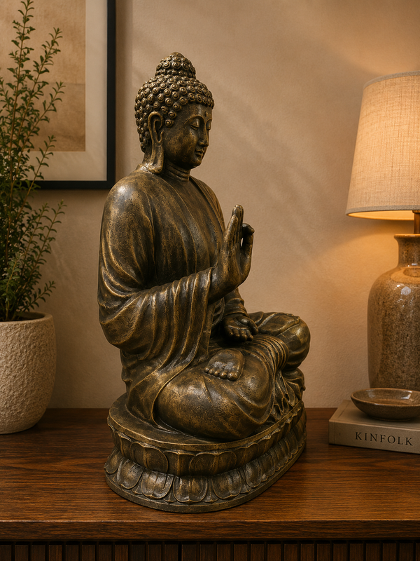 Mutiara Extra Large Buddha Statue Black Gold Cement Fibre Material Outdoor