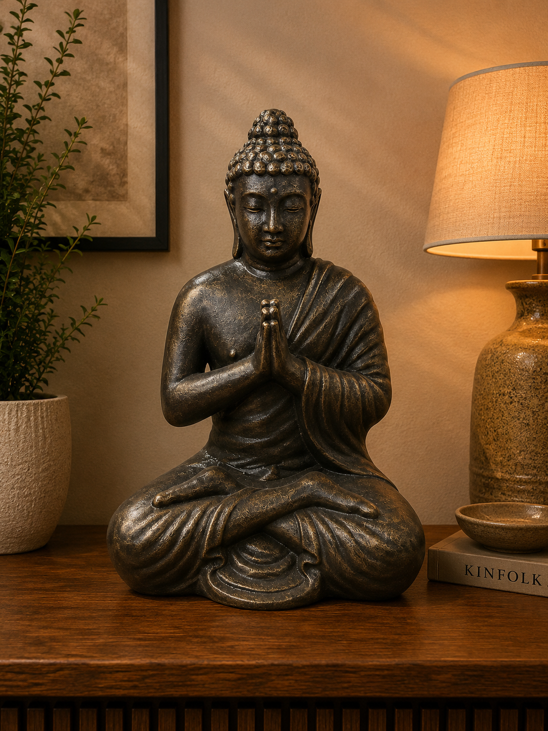 Joy Buddha Statue Black Gold Cement Fibre ETA July 2026