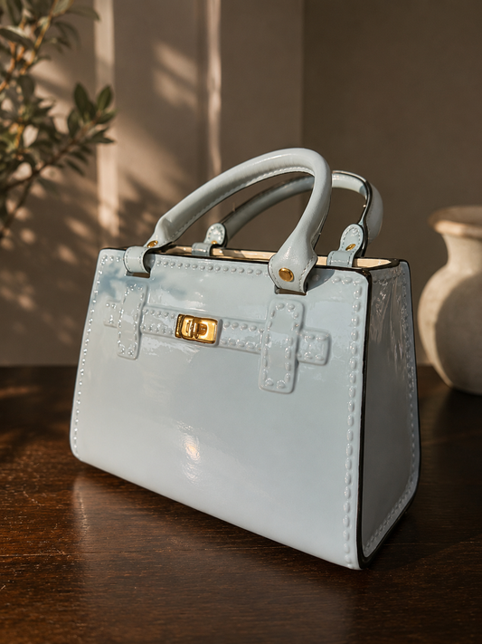 Cara Dolomite Bag Vase in Vivid Sky Blue Colour Ceramic Finish