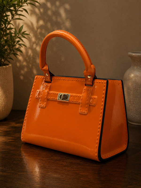 Bling Dolomite Bag Vase in Vivid Orange Colour Ceramic Finish