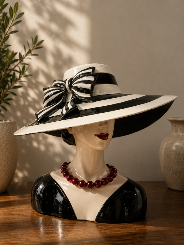 Vogue Bust Head With Hat in Vivid Colours Ceramic Finish