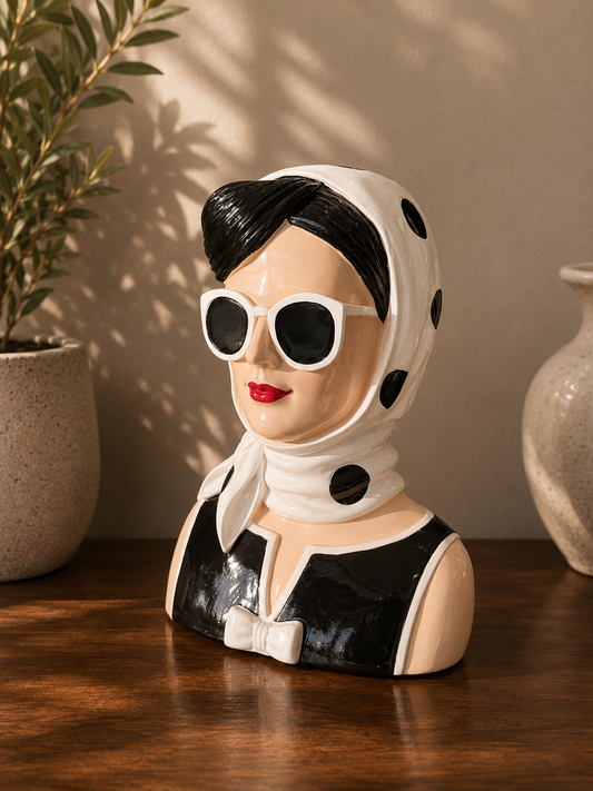 Fashionista Bust Head with Earrings in Vivid Colours Ceramic Finish