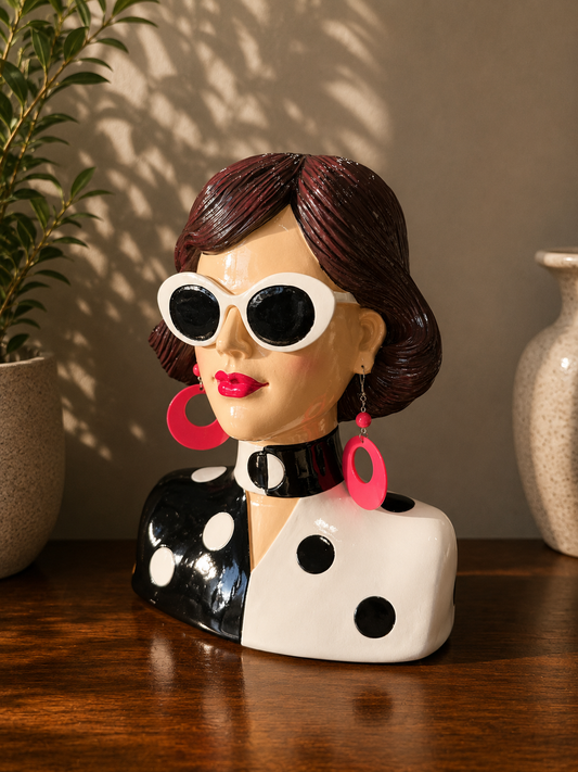 Catwalk Bust Head with Earrings in Vivid Colours Ceramic Finish