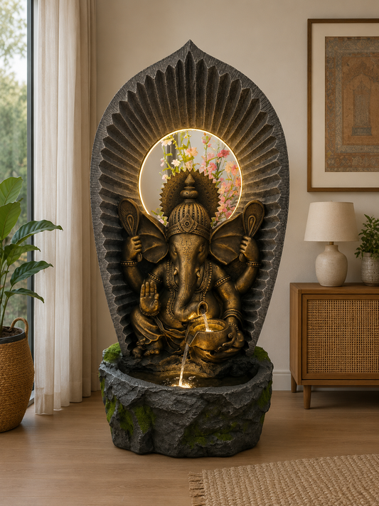 Abundance Ganesh Tall Water Feature 1.3m High Indoor & Outdoor Fountain