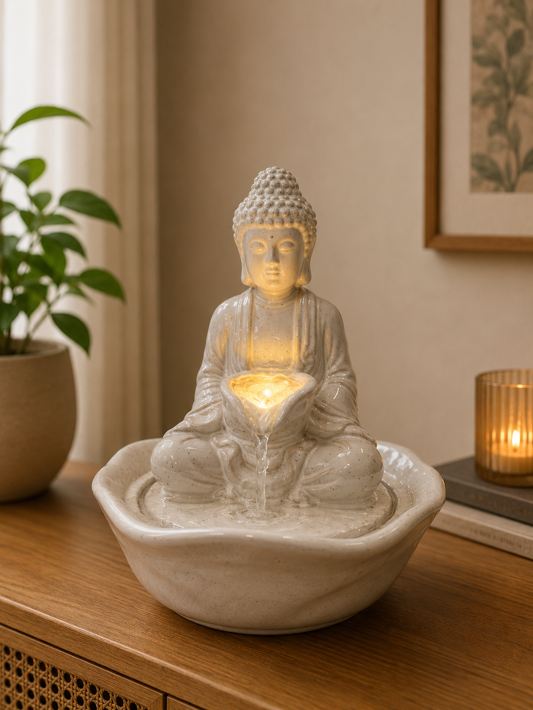 Shield Buddha Porcelain Table Fountain