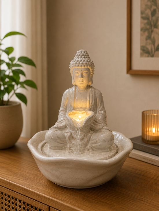 Shield Buddha Porcelain Table Fountain