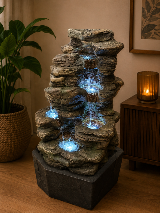 Waitomo Cascading Rock Fountain Lights Pump Sound