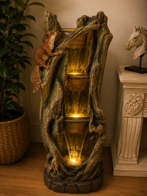 Ebor Tree Trunk Extra Tall Fountain Great Sound and Lights on each level Squirrel