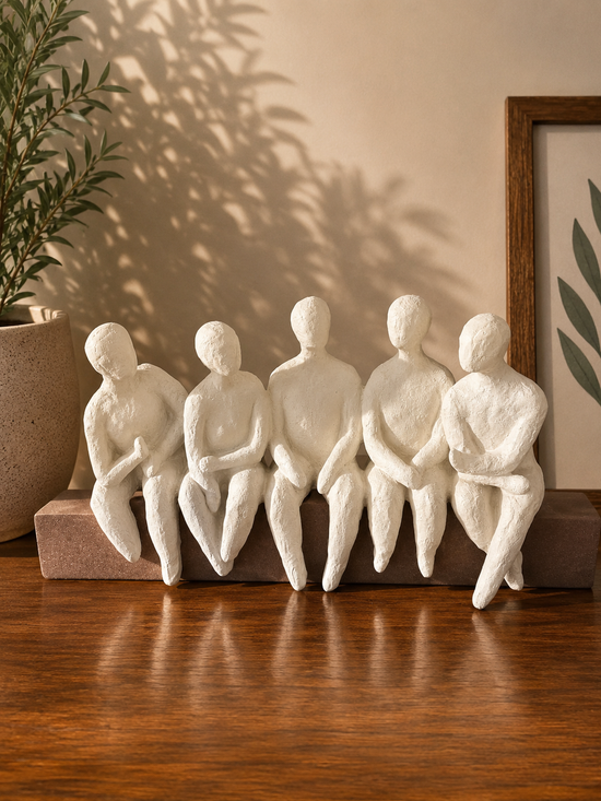 Trabajo Group Friends Sitting On Bench White Colour Clay Artisan Finish