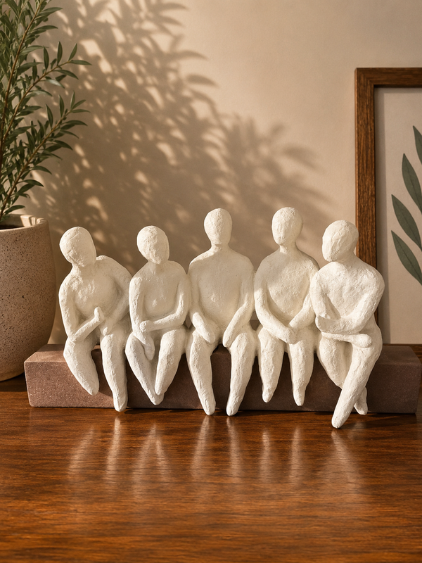 Trabajo Group Friends Sitting On Bench White Colour Clay Artisan Finish