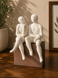 Coppia Couple Sitting On Bench White Colour Clay Artisan Finish
