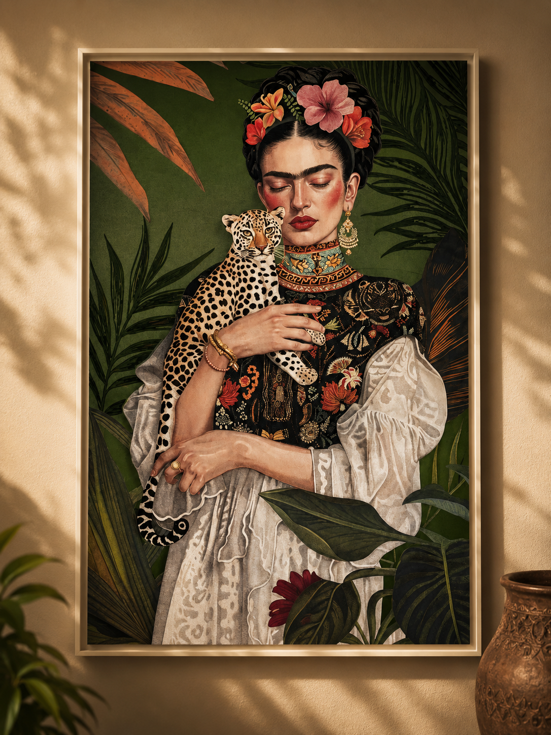 Frida with Leopard Printed Canvass Tapestry Texture Wall New Collection March 2025